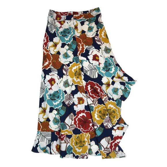 Free People USA Floral Wrap Midi Skirt Size 6 Boho A-Line Retro Print Festival V - Picture 3 of 8